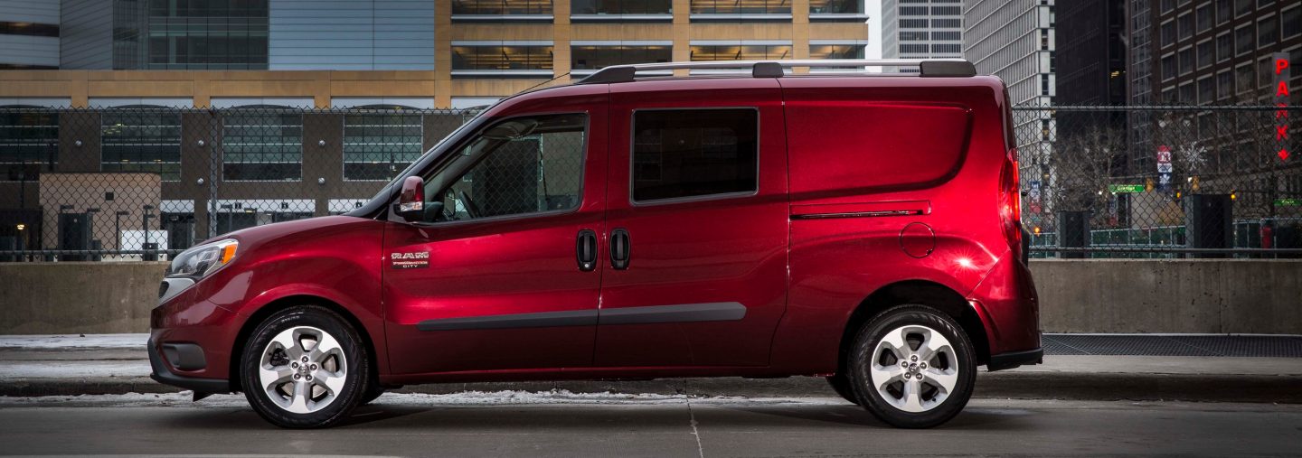 A 2019 Ram ProMaster City parked on an urban street.